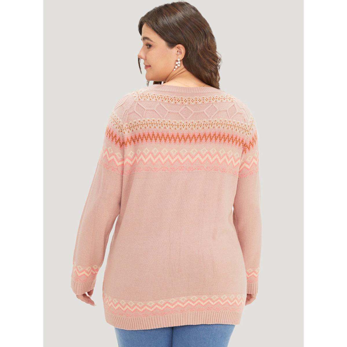 Plus Size Supersoft Essentials Geometric Graphic Plisse Pullover Crepe Women Casual Loose Long Sleeve Round Neck Dailywear Pullovers BloomChic 26/4X Product Image