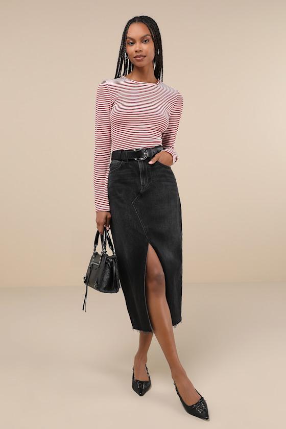 Inclined to Sweetness Red and White Striped Long Sleeve Top Product Image