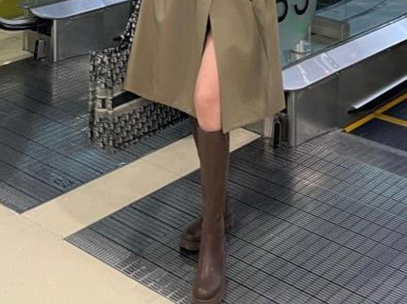Collared Plain Midi Double Breasted Trench Coat Product Image