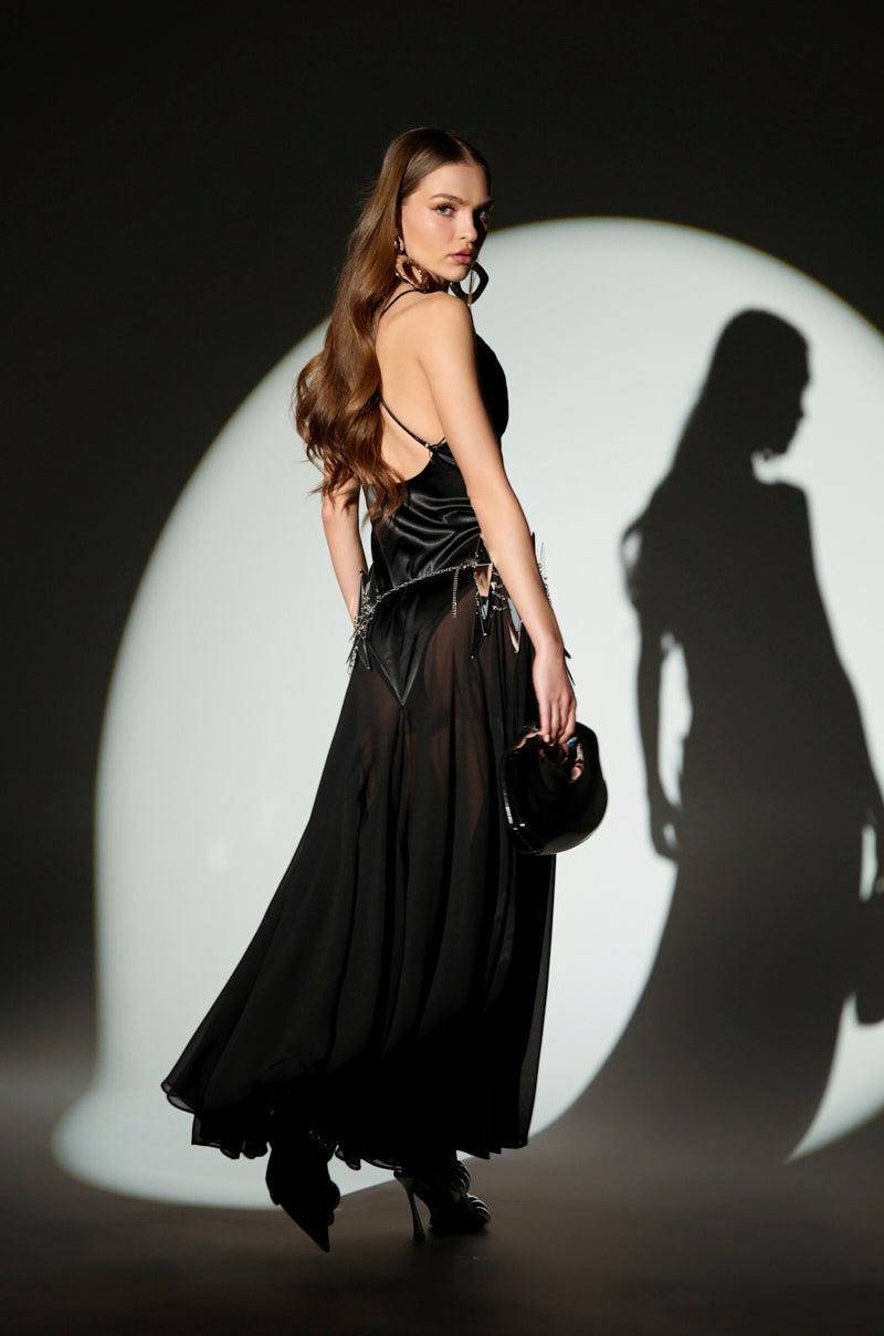 REINA SATIN MESH MAXI DRESS Product Image