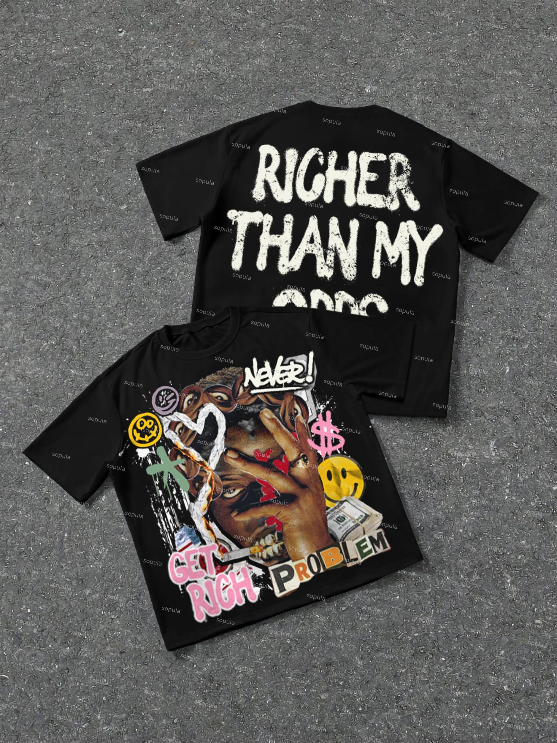 Richer Than My Opps Vintage Abstract Man Graphic Cotton T-shirt Product Image