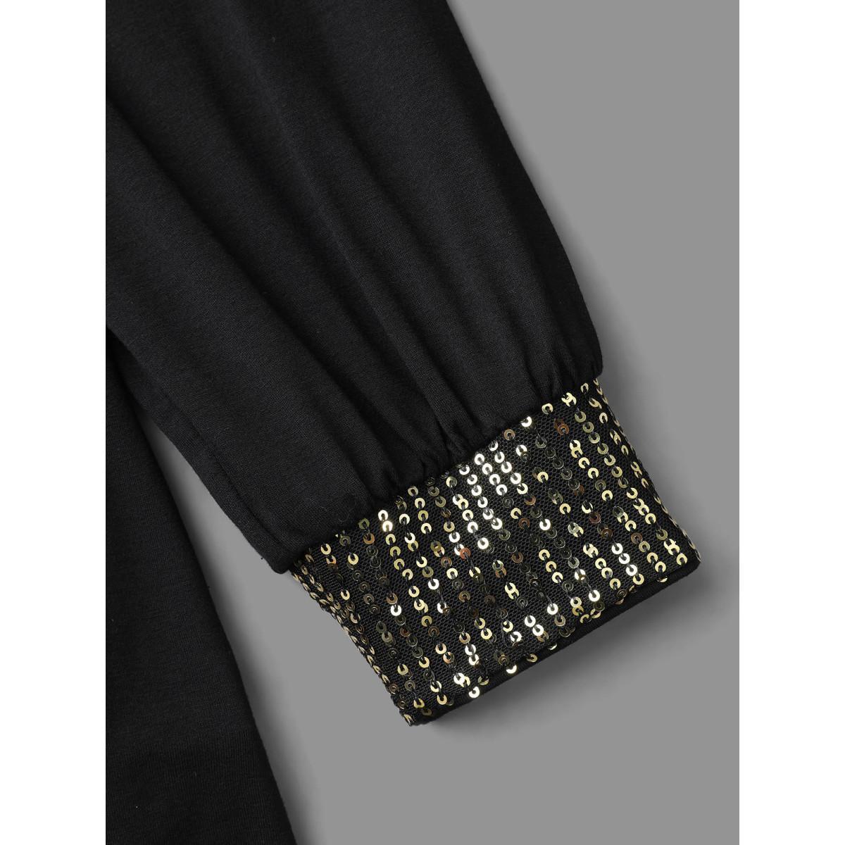 Plus Size Supersoft Essentials Sequin V-Neck T-shirt Black Women Elegant Patchwork V-neck Everyday T-shirts BloomChic 18-20/2X Product Image