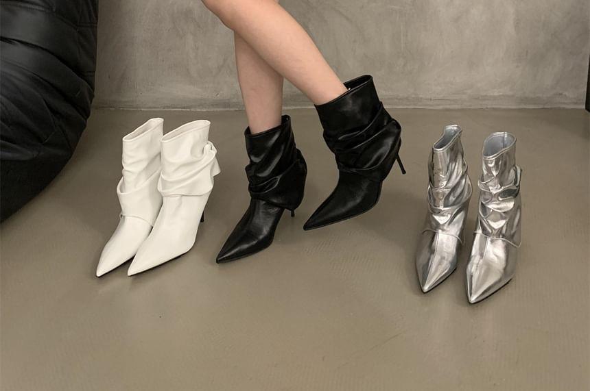 Pointed Ruched Stiletto Short Boots Product Image