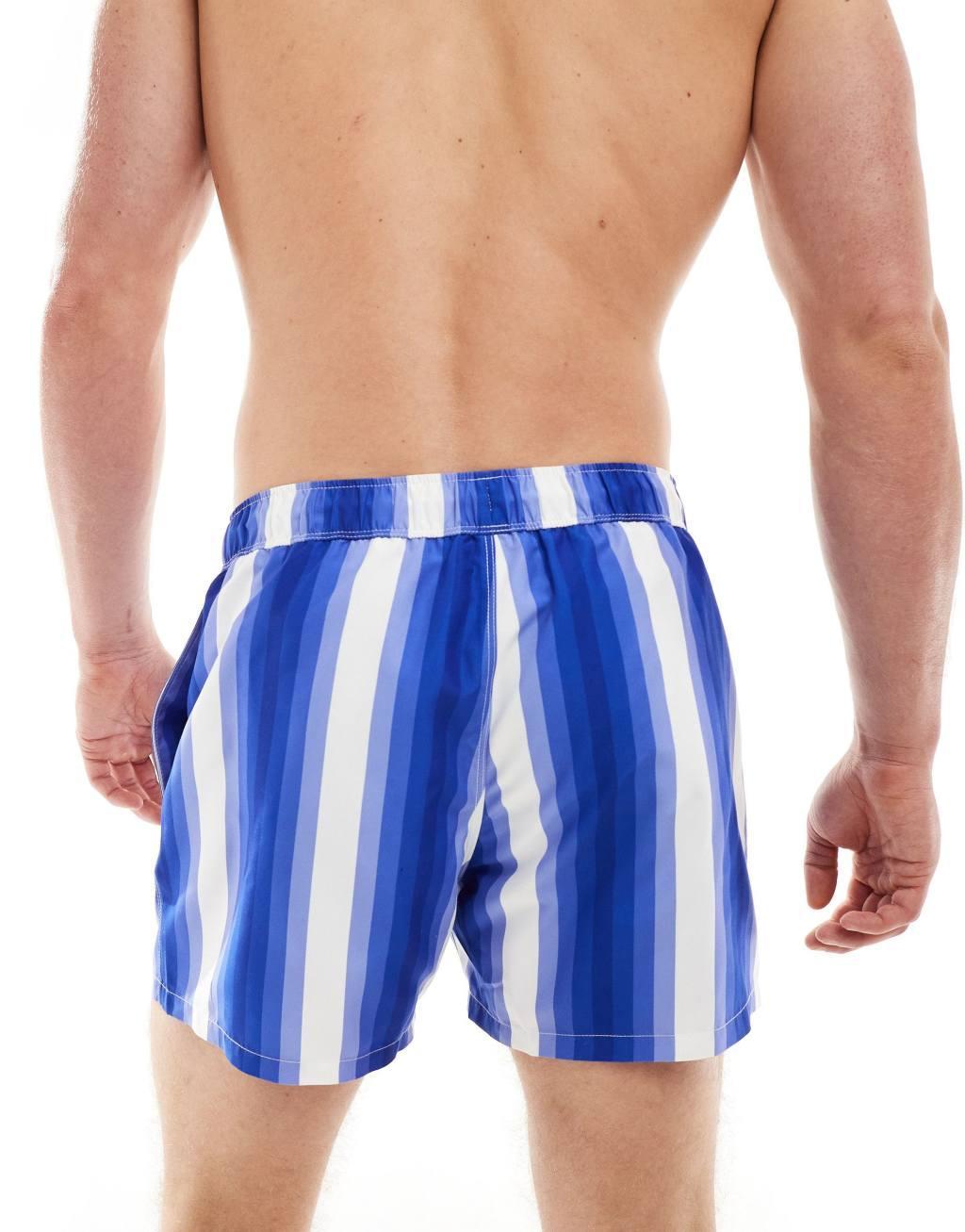 ASOS DESIGN swim shorts in short length in blue stripe Product Image