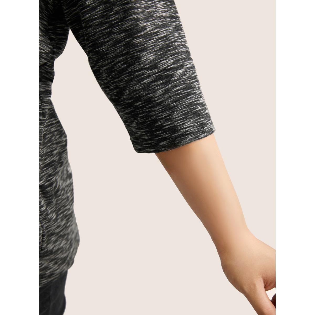 Plus Size Heather Pleated Button Detail T-shirt Black Women Casual Pleated Plain V-neck Everyday T-shirts BloomChic 30/6X Product Image