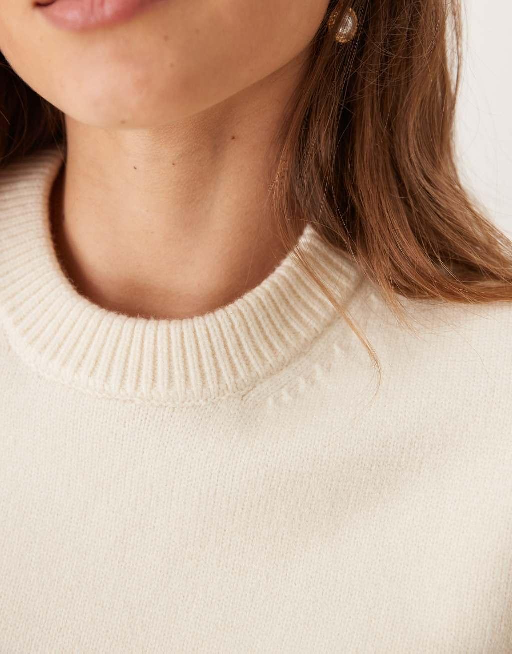Gina Tricot crew neck knitted sweater with wide sleeves in cream Product Image
