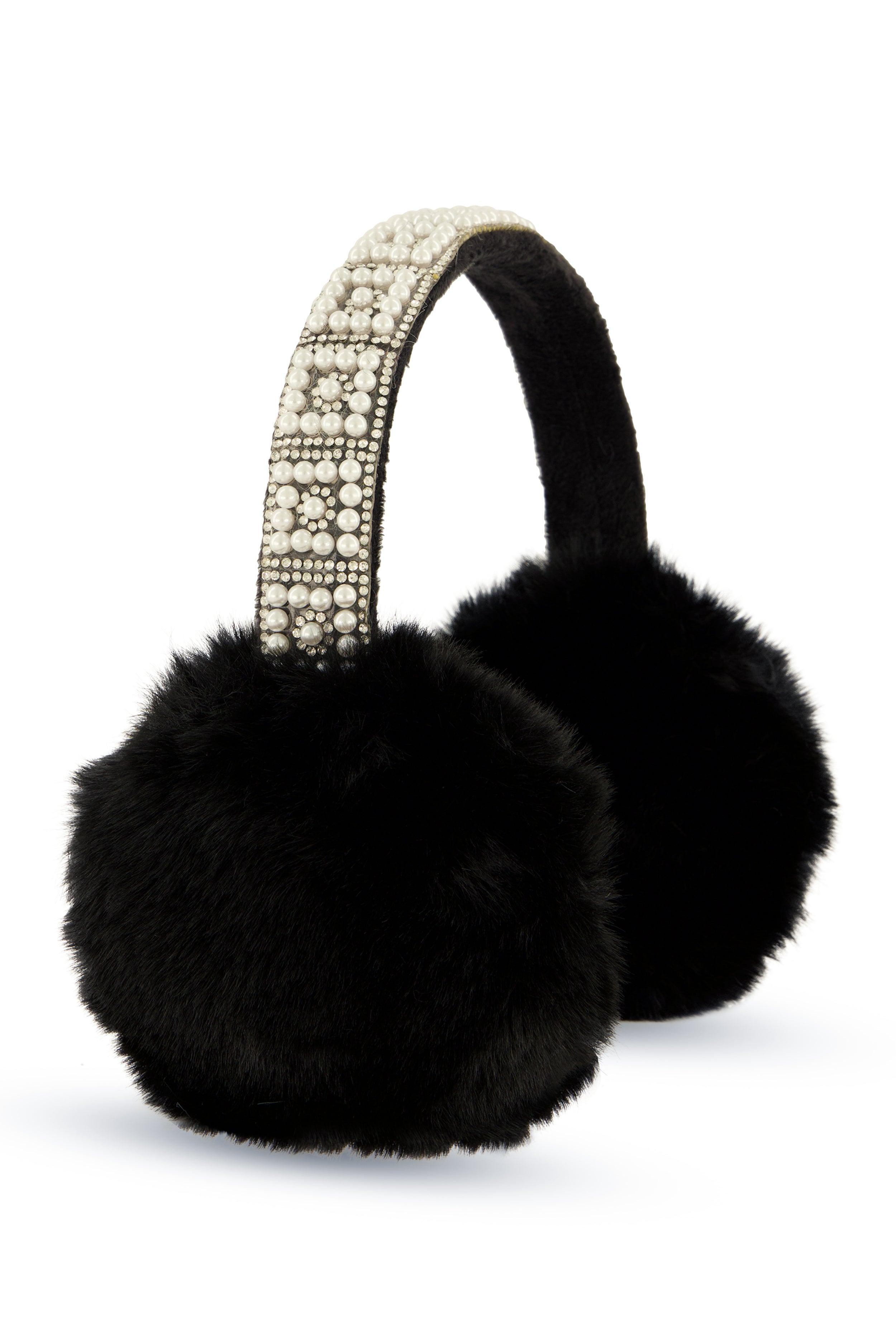 Womens Faux Fur Pearl Studded Faux Fur Earmuffs Product Image
