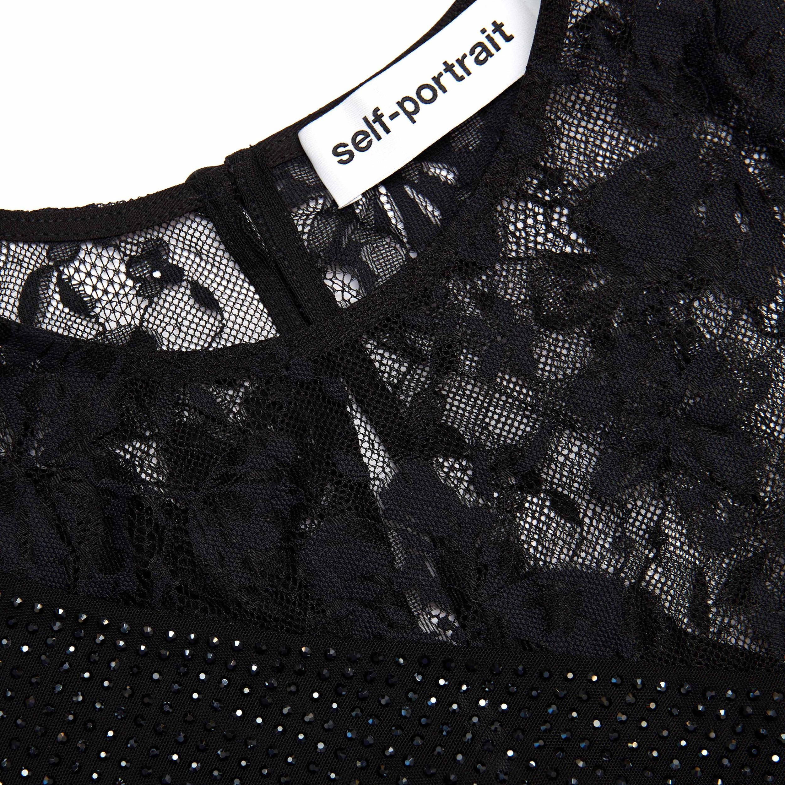 Black Rhinestone Lace Sleeve Top Product Image