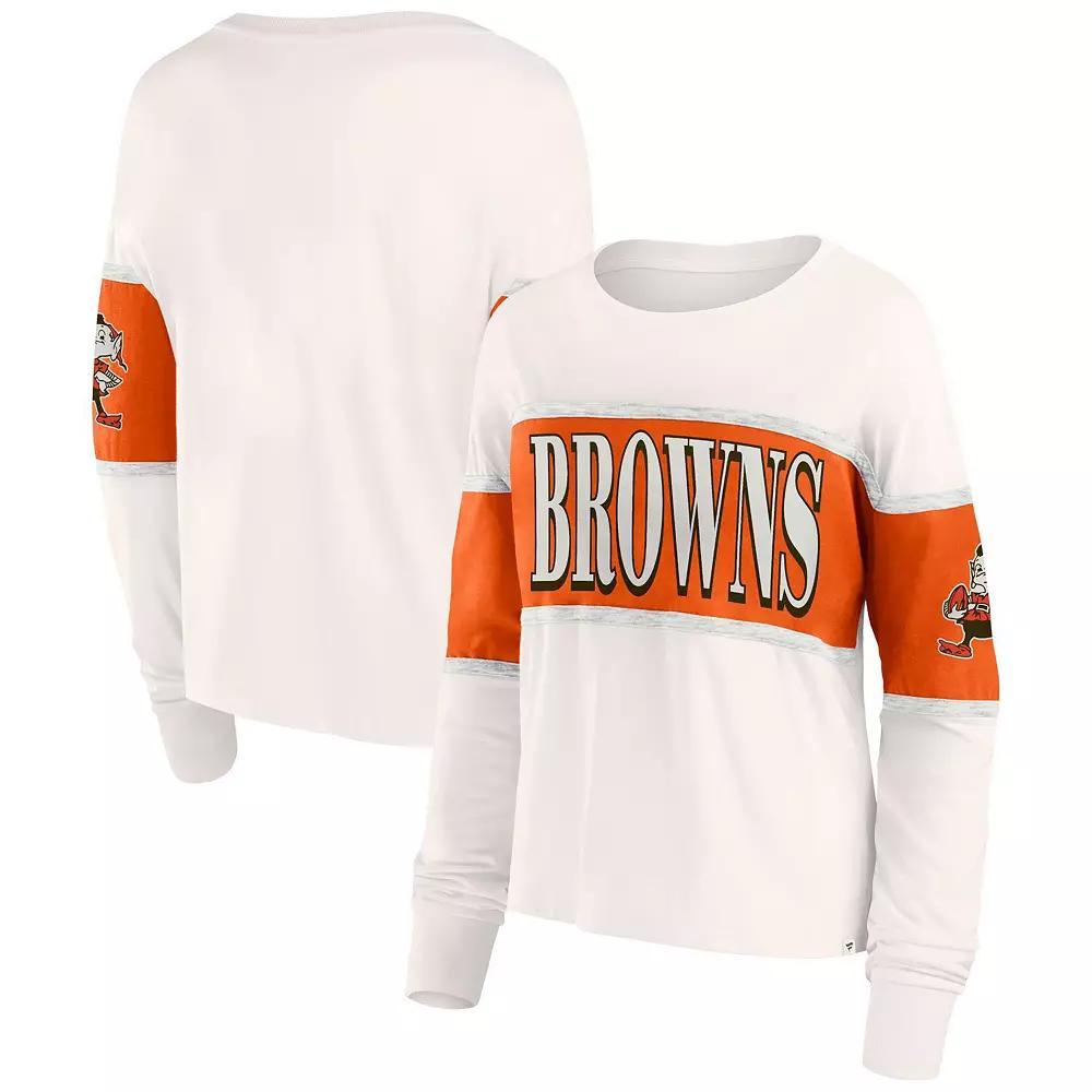 Women's Fanatics Cream Cleveland Browns Antique Block Long Sleeve T-Shirt, Size: XS, Beige Product Image