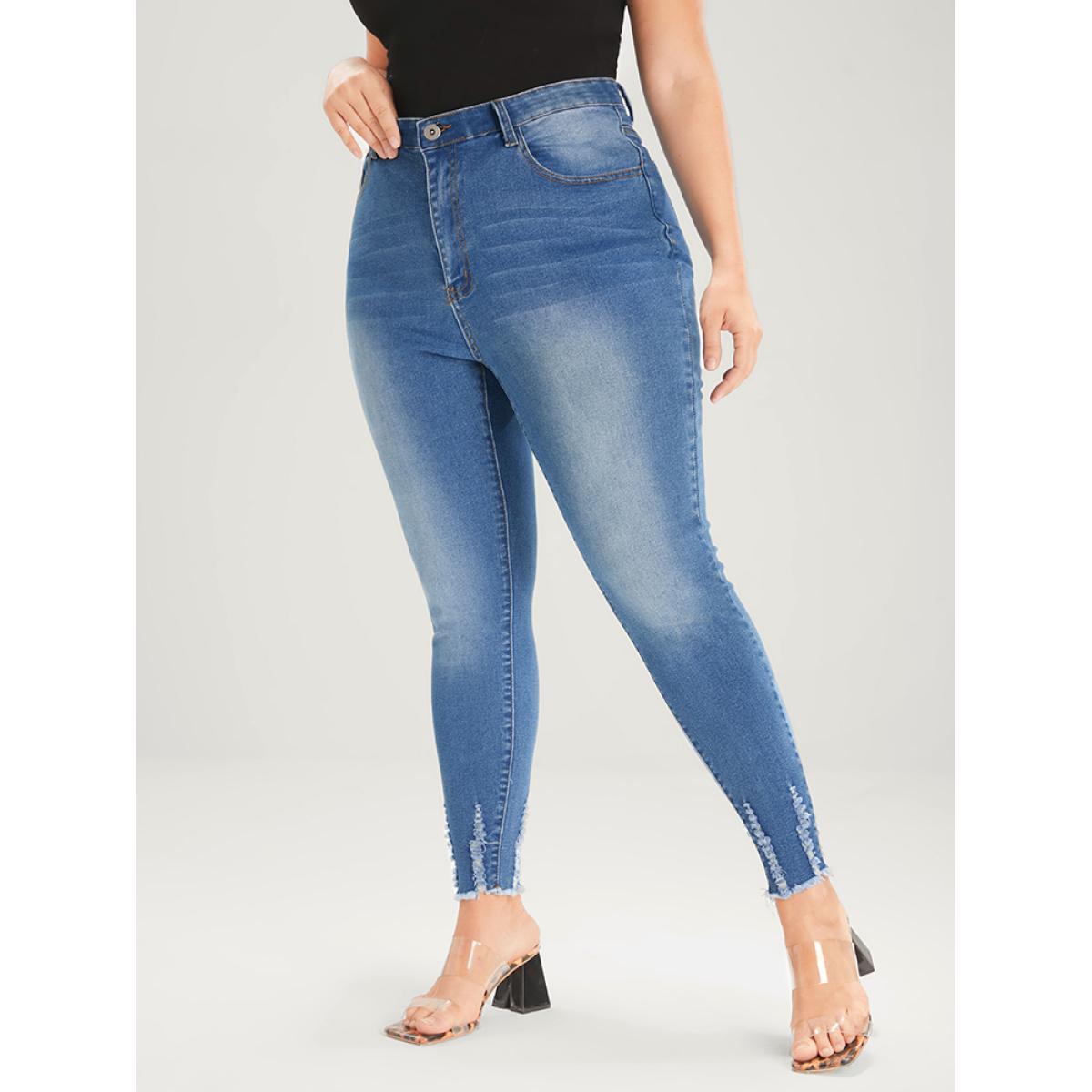 Plus Size Skinny Very Stretchy Mid Rise Medium Wash Pocket Jeans Women Blue Casual Plain Pocket High stretch Pocket Jeans BloomChic 10/M Product Image