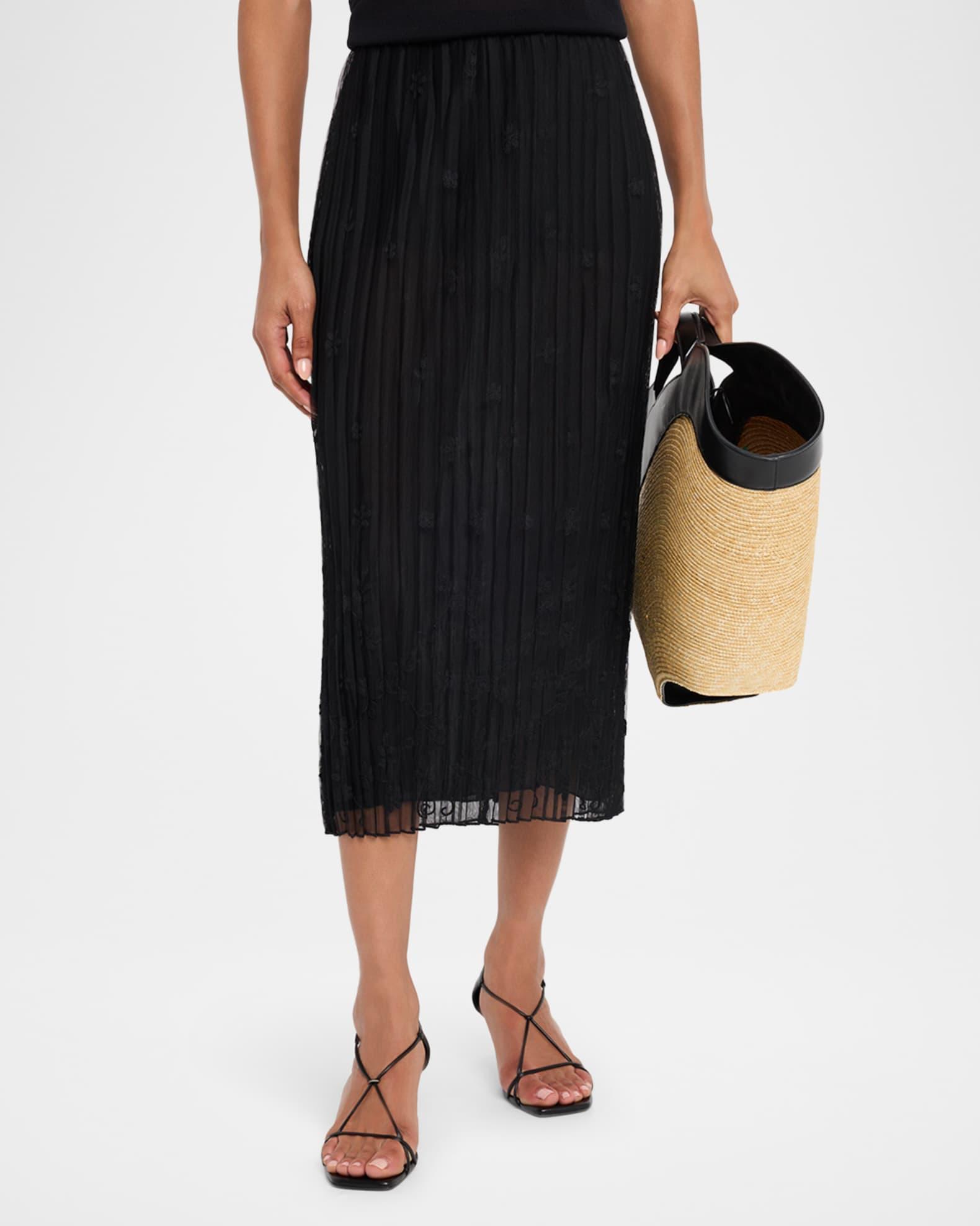 Floral Pleated Tulle Midi Skirt Product Image