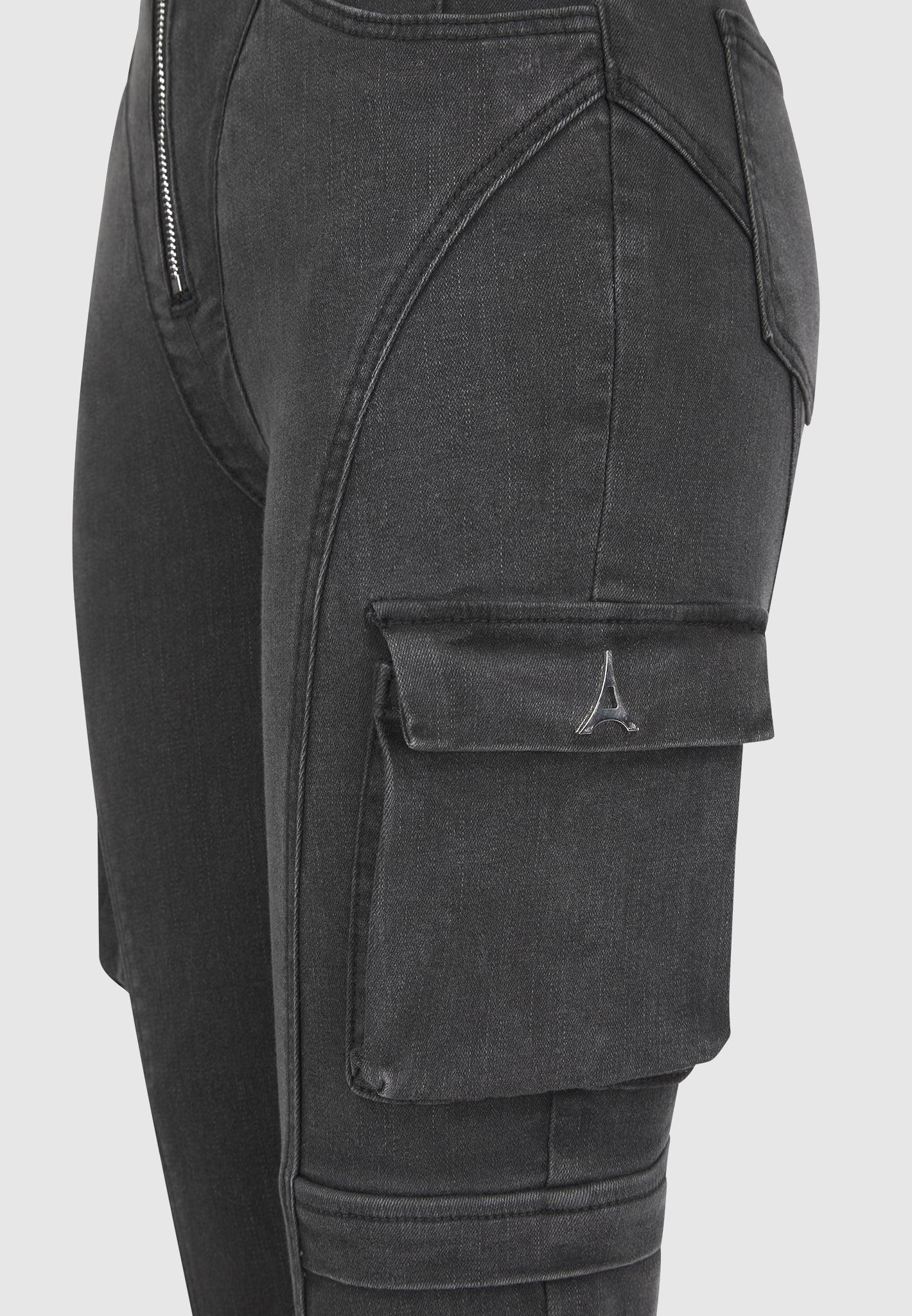 Cargo Pocket Skinny Jeans - Washed Black Female Product Image