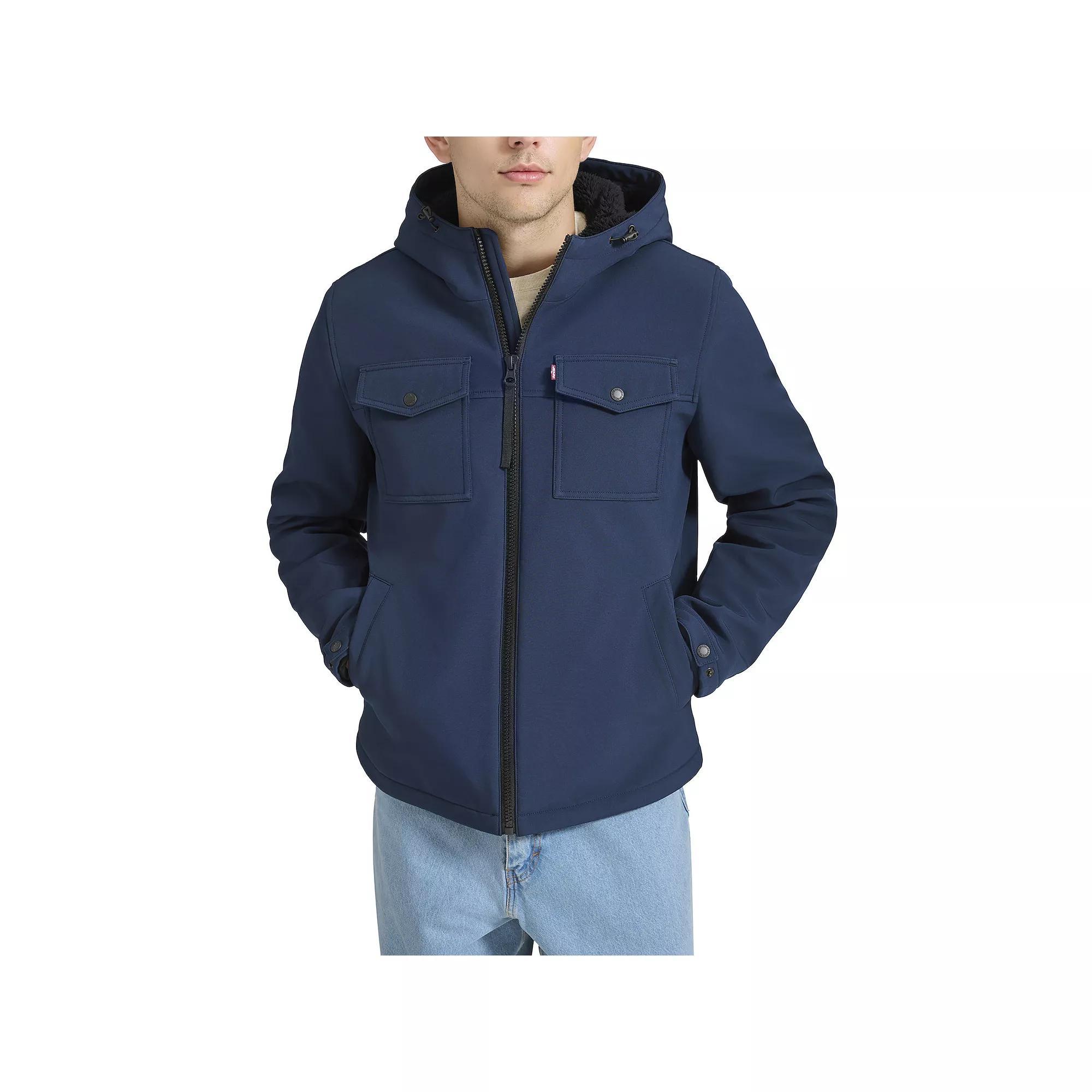 Men's Levi's® Soft Shell Quilt Lined Hooded Storm Coat, Size: Medium, Black Product Image