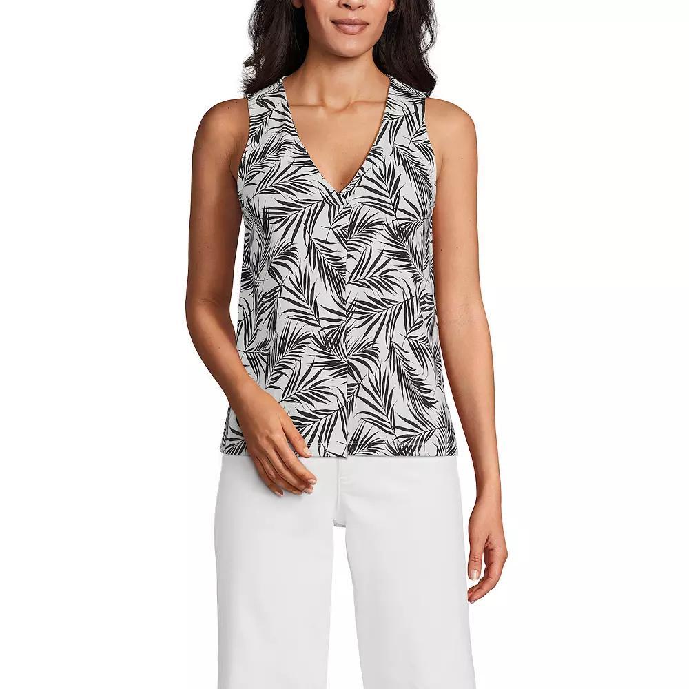 Women's Lands' End Lightweight Jersey V-Neck Tank Top, Size: Large, Ivory Black Palm Product Image