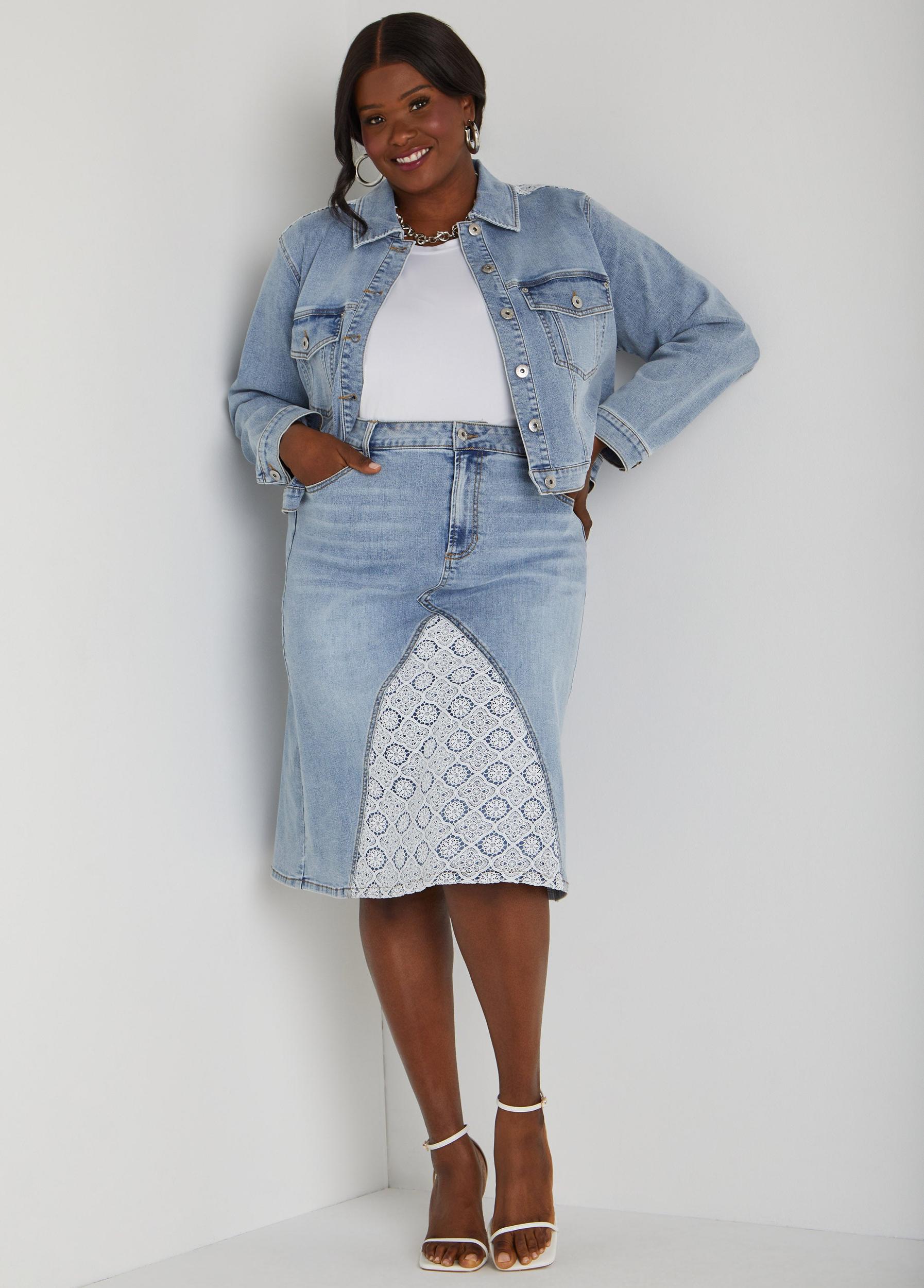 Crochet Paneled Denim Jacket Product Image
