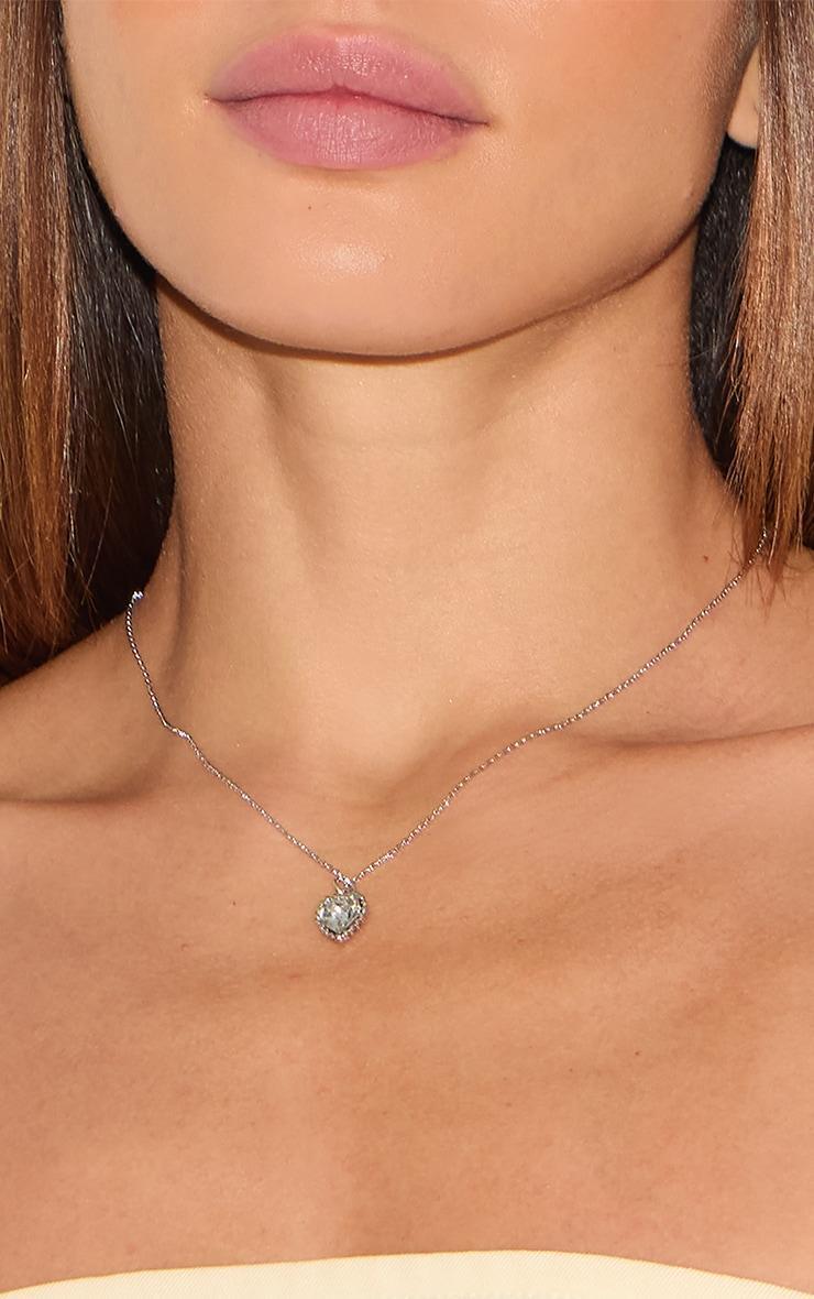 Silver Dainty Diamante Heart Charm Necklace Product Image