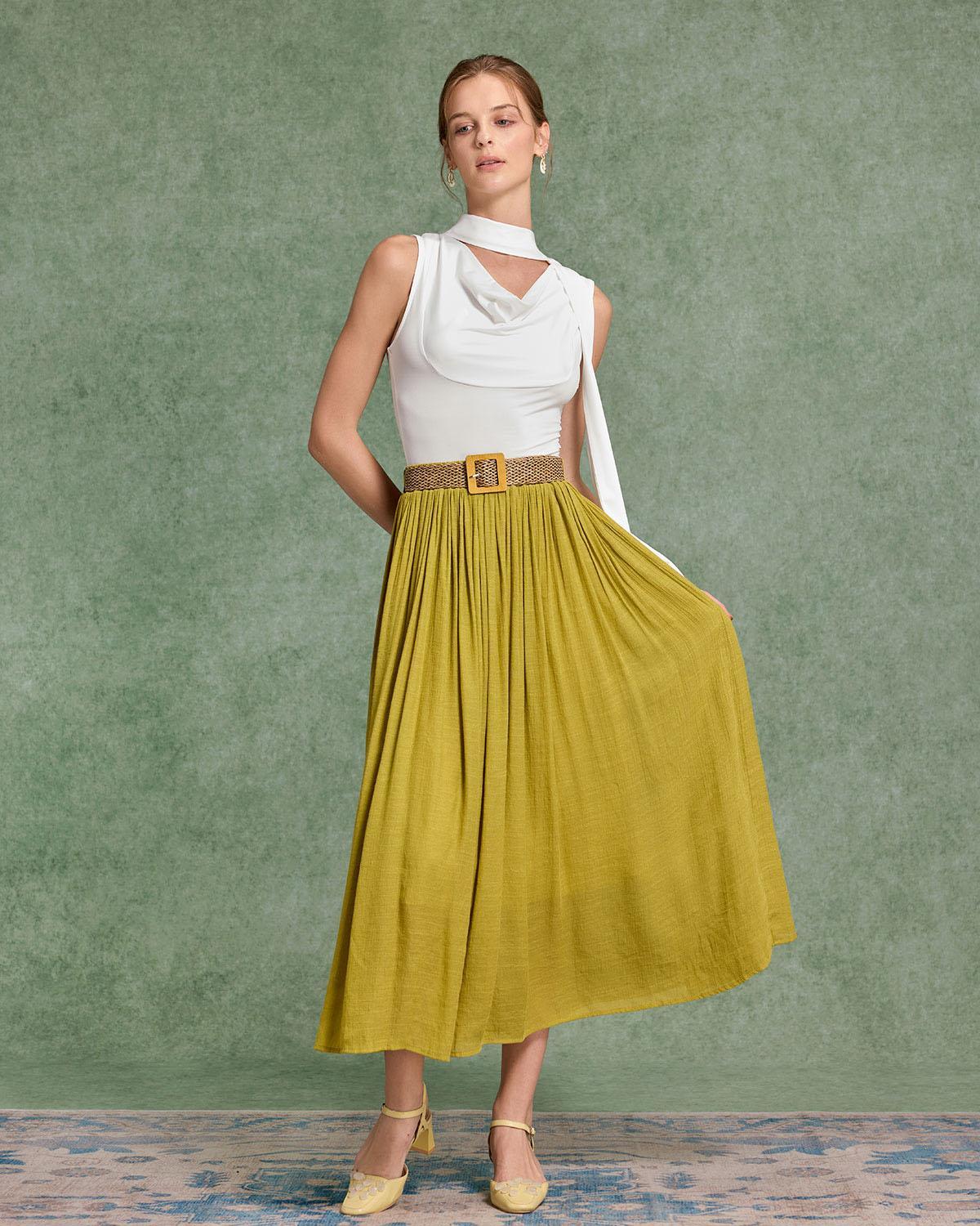 White Cowl Neck Ruched Tank Top Product Image