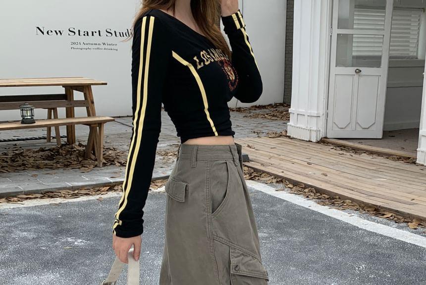 Mid Waist Plain Ruched Wide Leg Cargo Pants Product Image