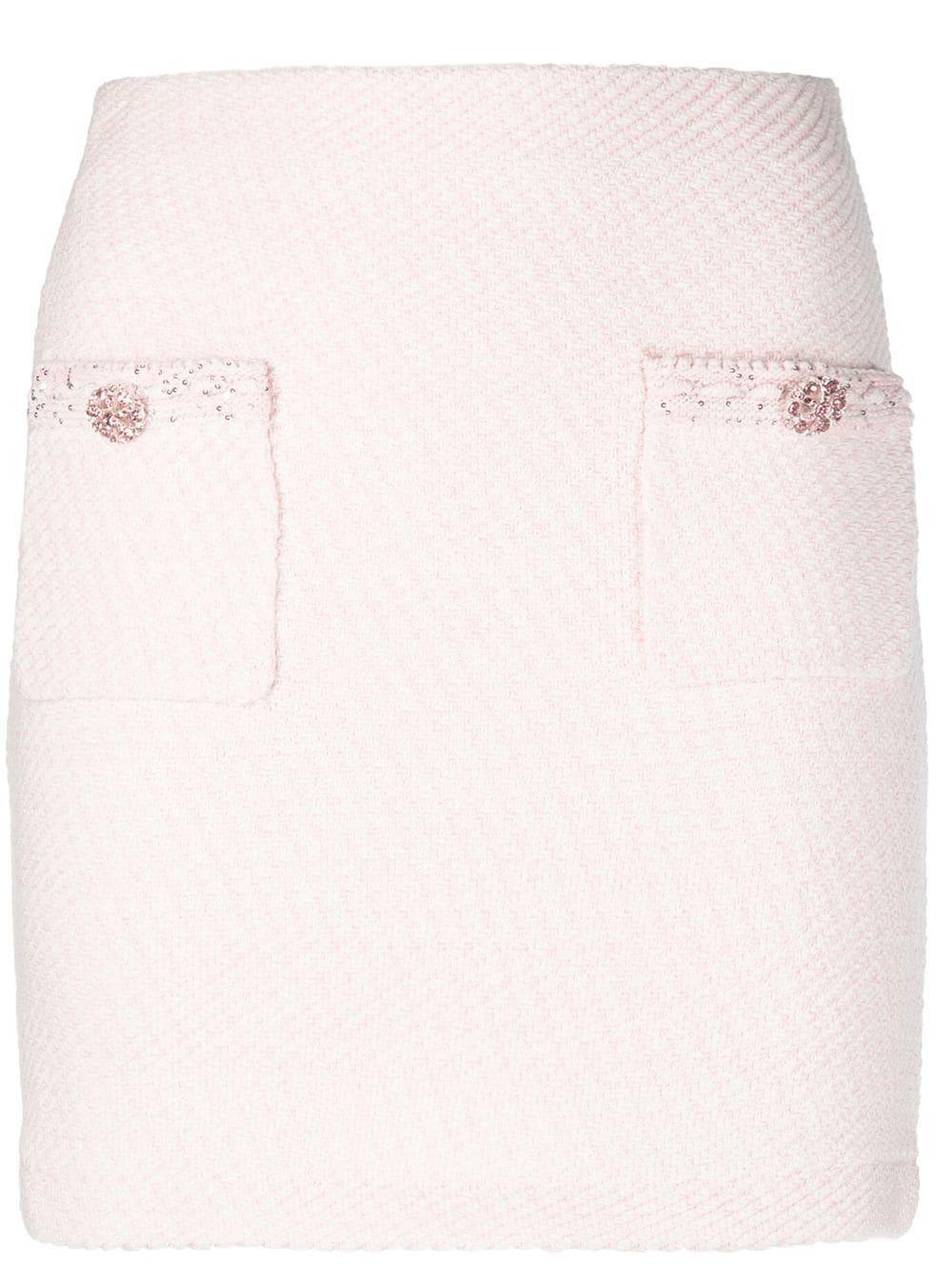 Sequin Crystal Embellished Short Sleeve Knit Mini Skirt In Pink Product Image