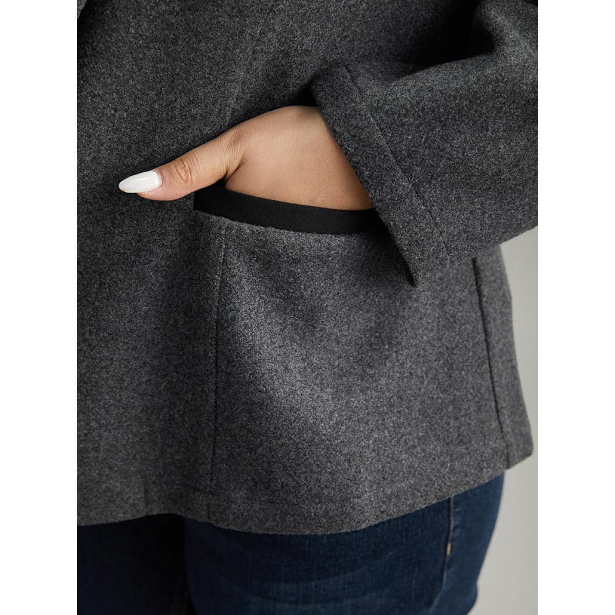 Plus Size Lapel Collar Texture Pocket Contrast Trim Blazer Gray Women Work Plain Texture Sleeve Long Sleeve Lapel Collar 22-24/3X Pocket At the Office Blazers BloomChic Product Image