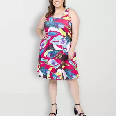 24seven Comfort Apparel Womens Sleeveless Floral A-Line Dress Plus Product Image