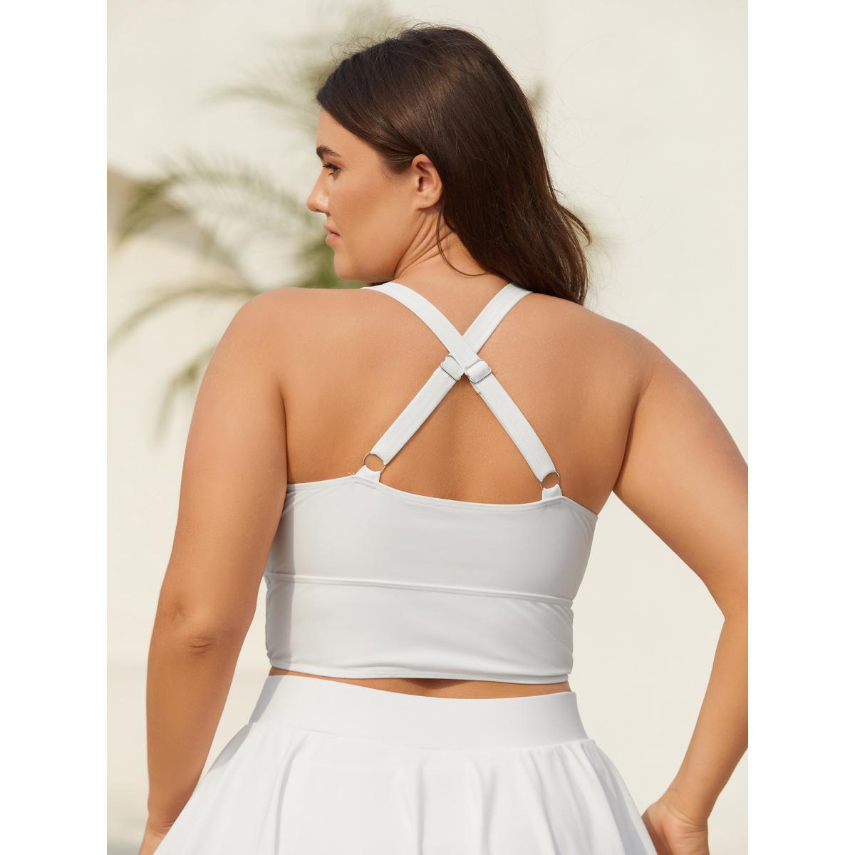 Plus Size Cut-Out Twisted-Front Swim Top Women's Swimwear WhiteSmoke Beach Gathered High stretch Skinny Heart neckline Curve Swim Tops BloomChic 30/6X Product Image