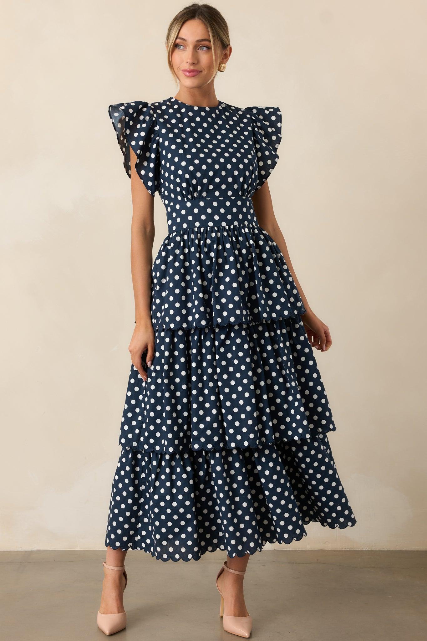 Prosperina Chelsea Navy Polka Dot Cotton Maxi Dress Product Image