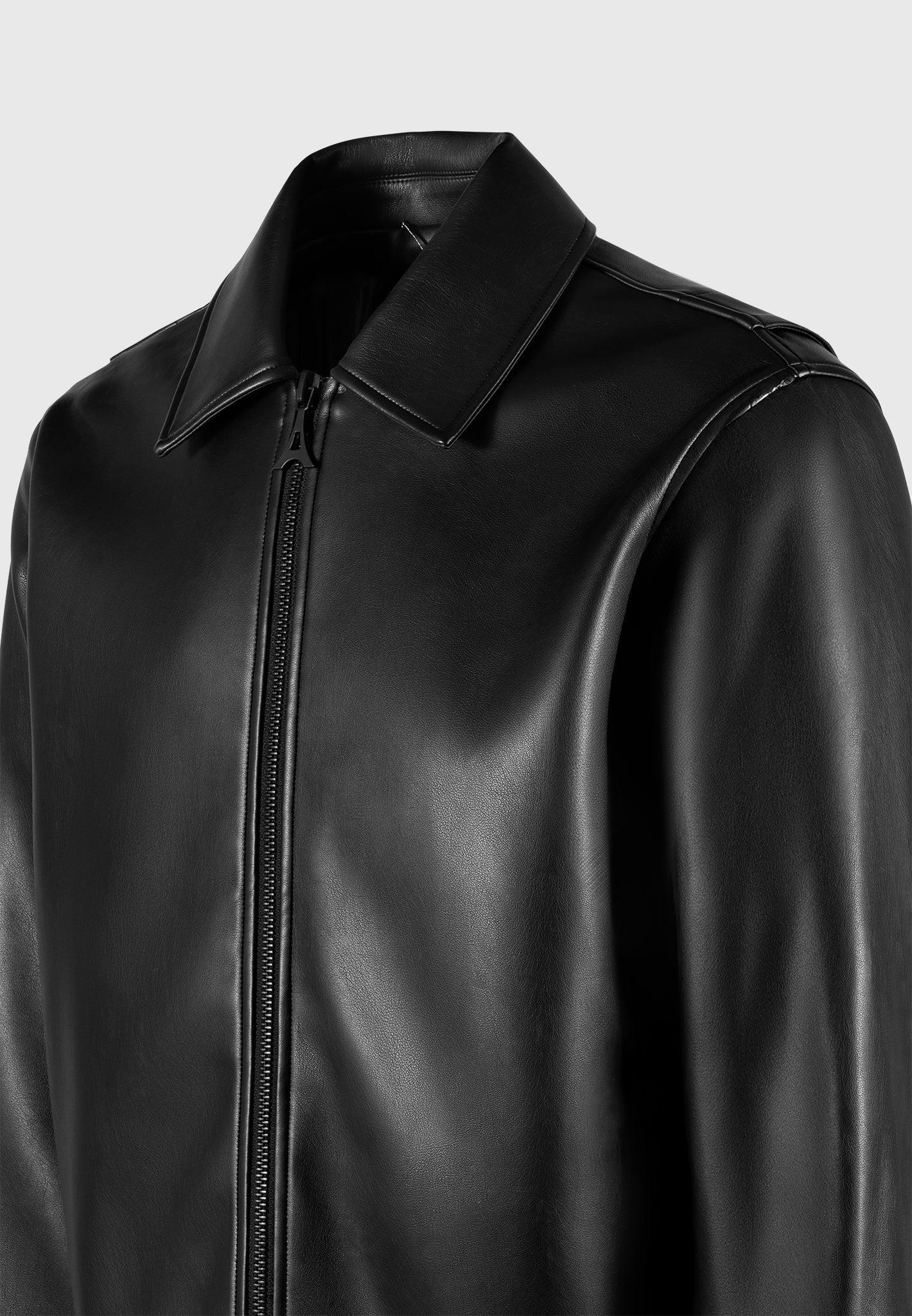 Leather Minimal Boxy Jacket - Black Male Product Image