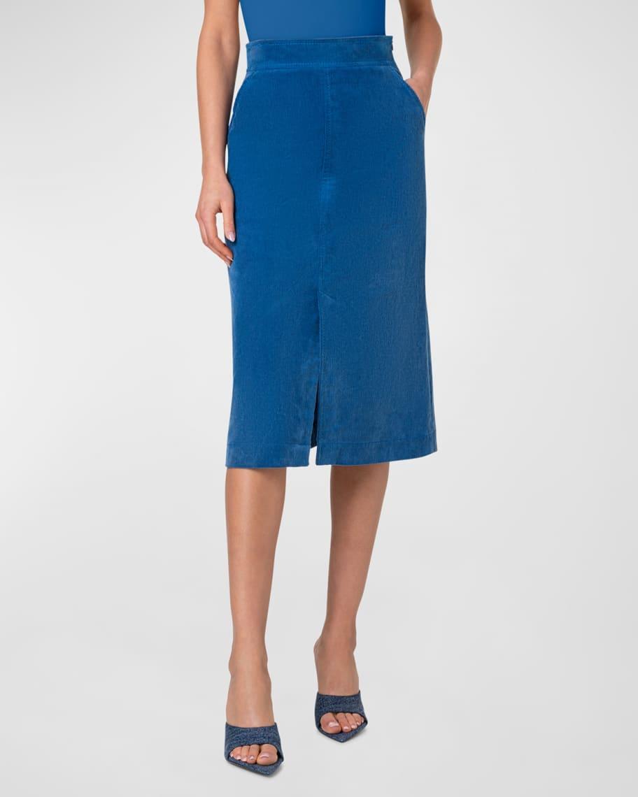 Washed Stretch Corduroy A-Line Midi Skirt Product Image