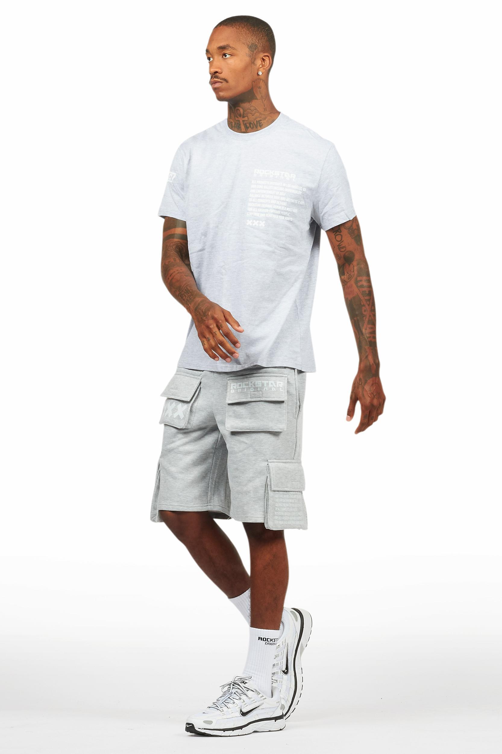 Jash Heather Grey/White Short Set Male Product Image