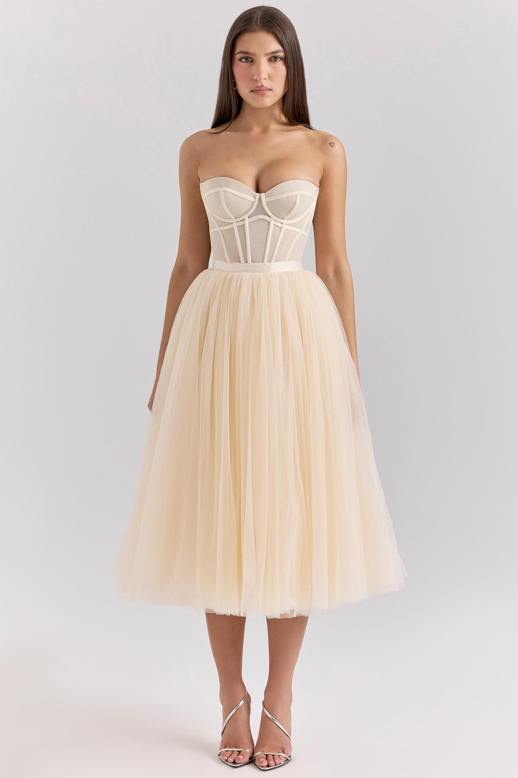 Darling Vintage Cream Tulle Midi Dress Product Image