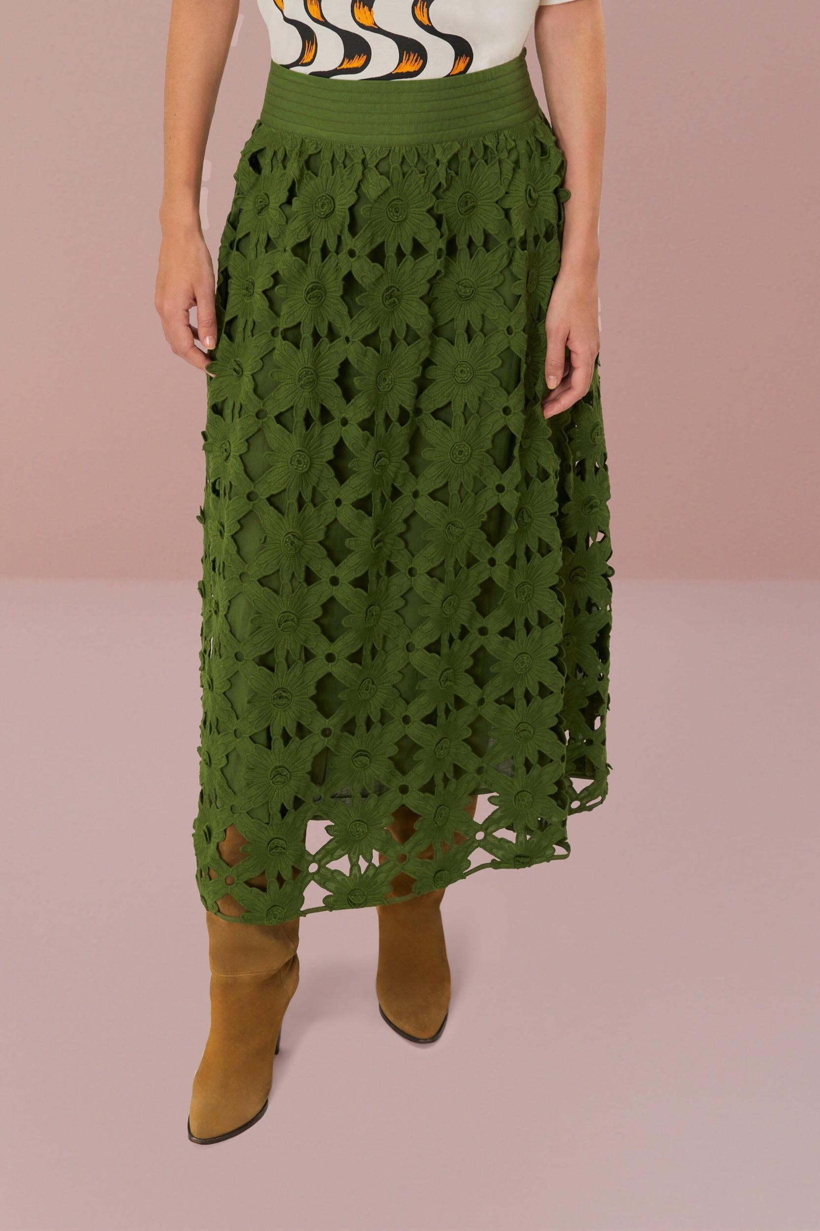 Green Richelieu Midi Skirt, GREEN / XL Product Image