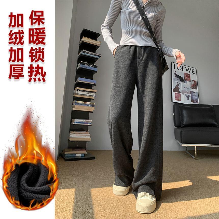 Mid Waist Plain Wide Leg Pants Product Image