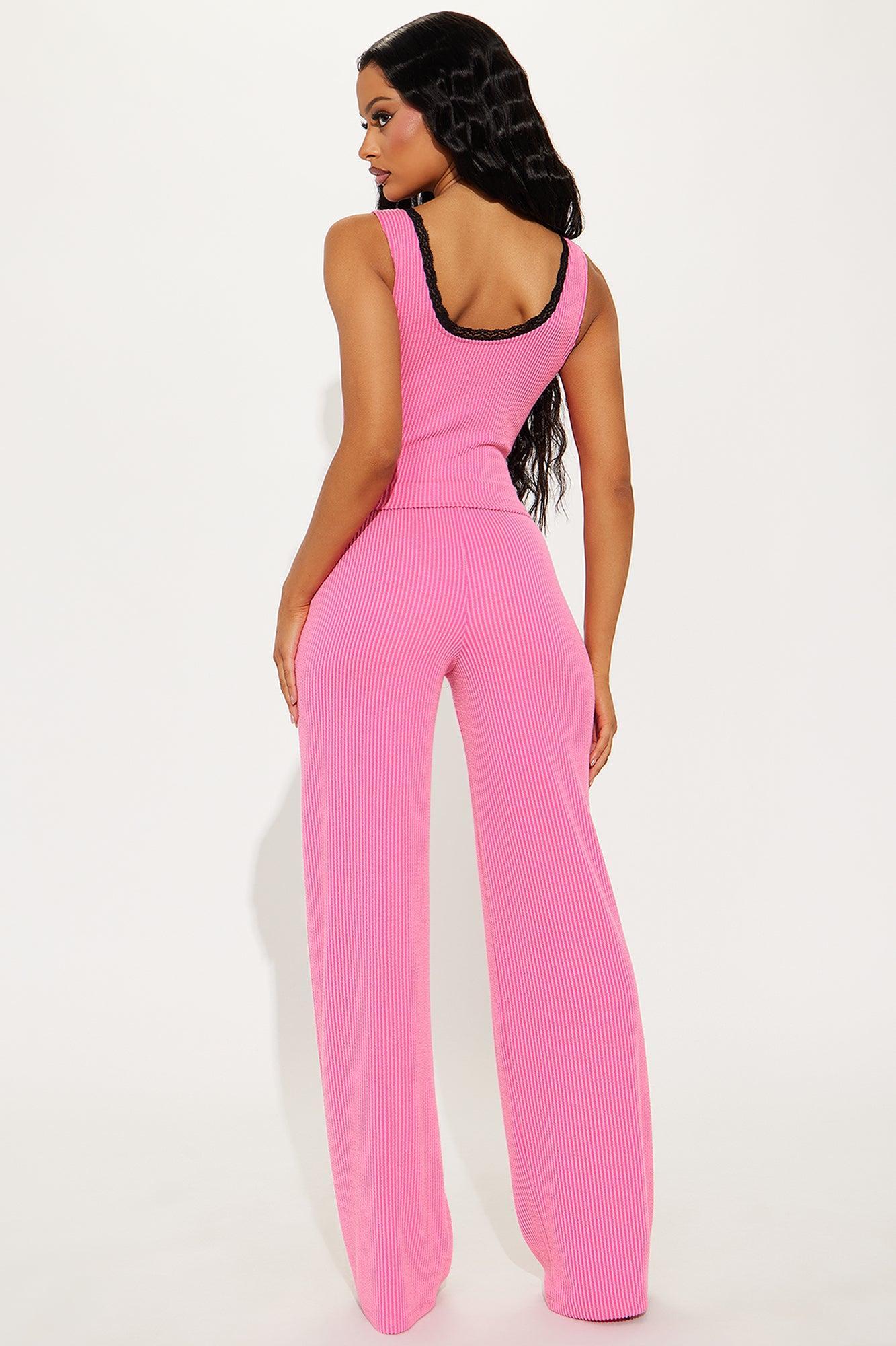 Bella Lace Trim Pant Set - Pink Product Image