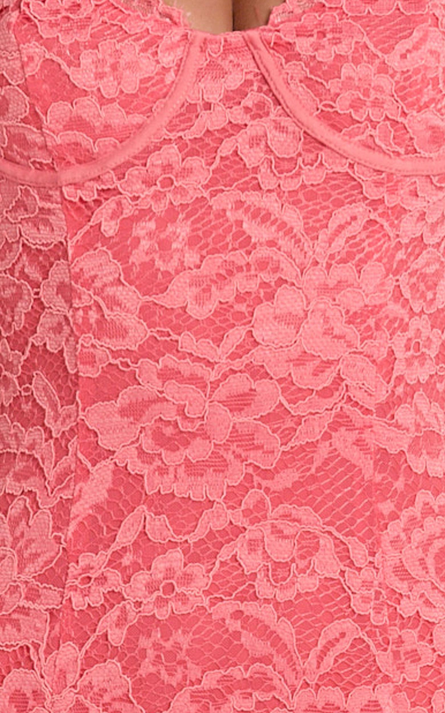 Carli Maxi Dress - Adjustable Strap Corset Bodycon Lace Dress in Watermelon Product Image