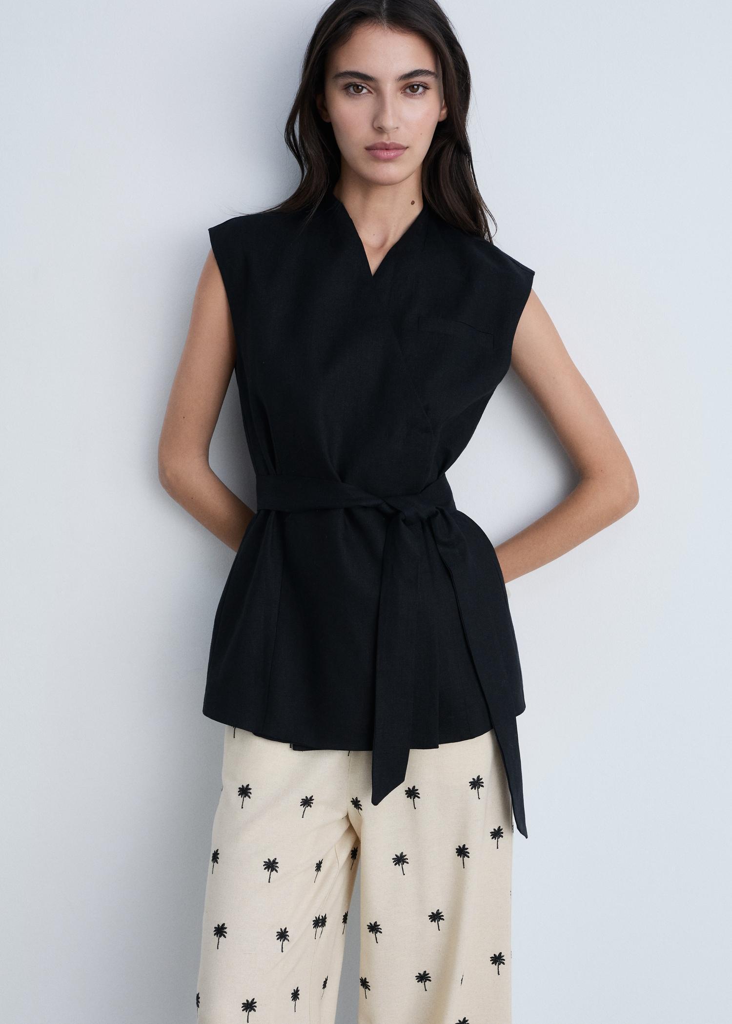 Embroidered straight-fit pants - Women | MANGO USA Product Image