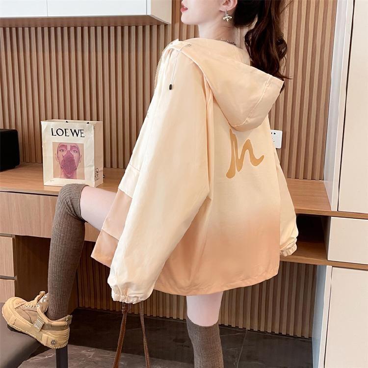 Gradient Lettering Print Hooded Zip-Up Jacket Product Image