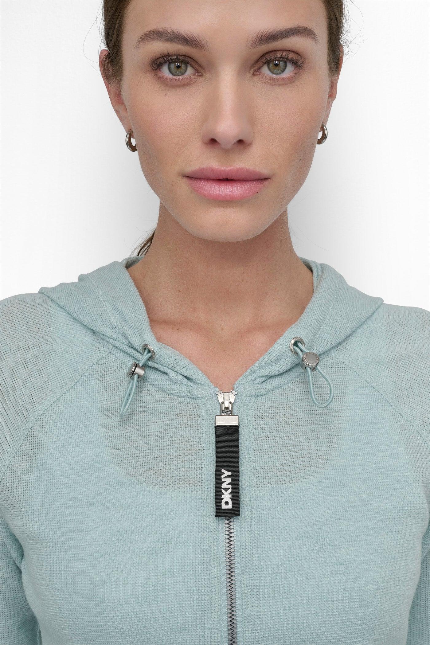 FULL ZIP MINI SLUB WAFFLE HOODIE WITH POCKETS Product Image