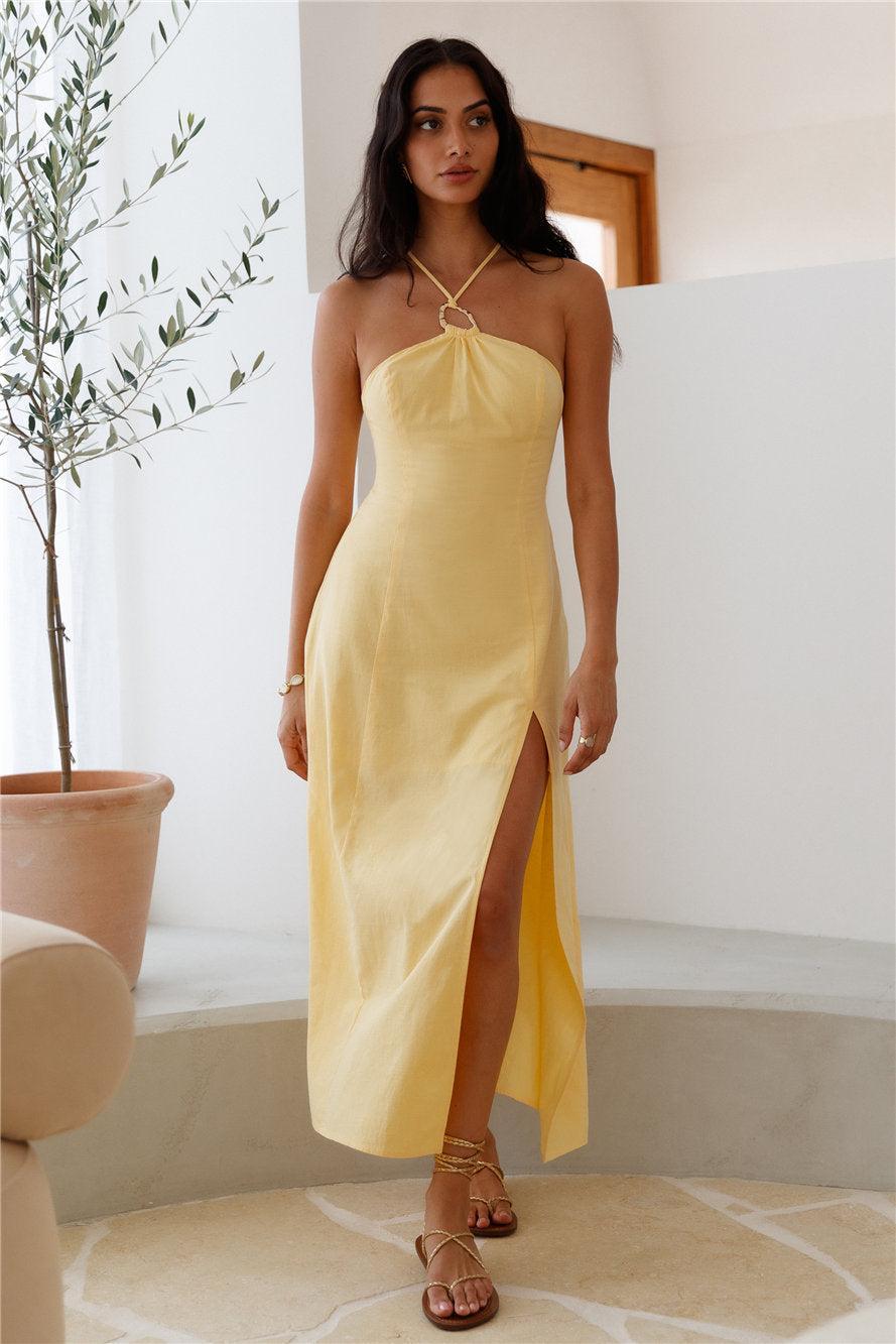She's Captivating Midi Dress Yellow Product Image