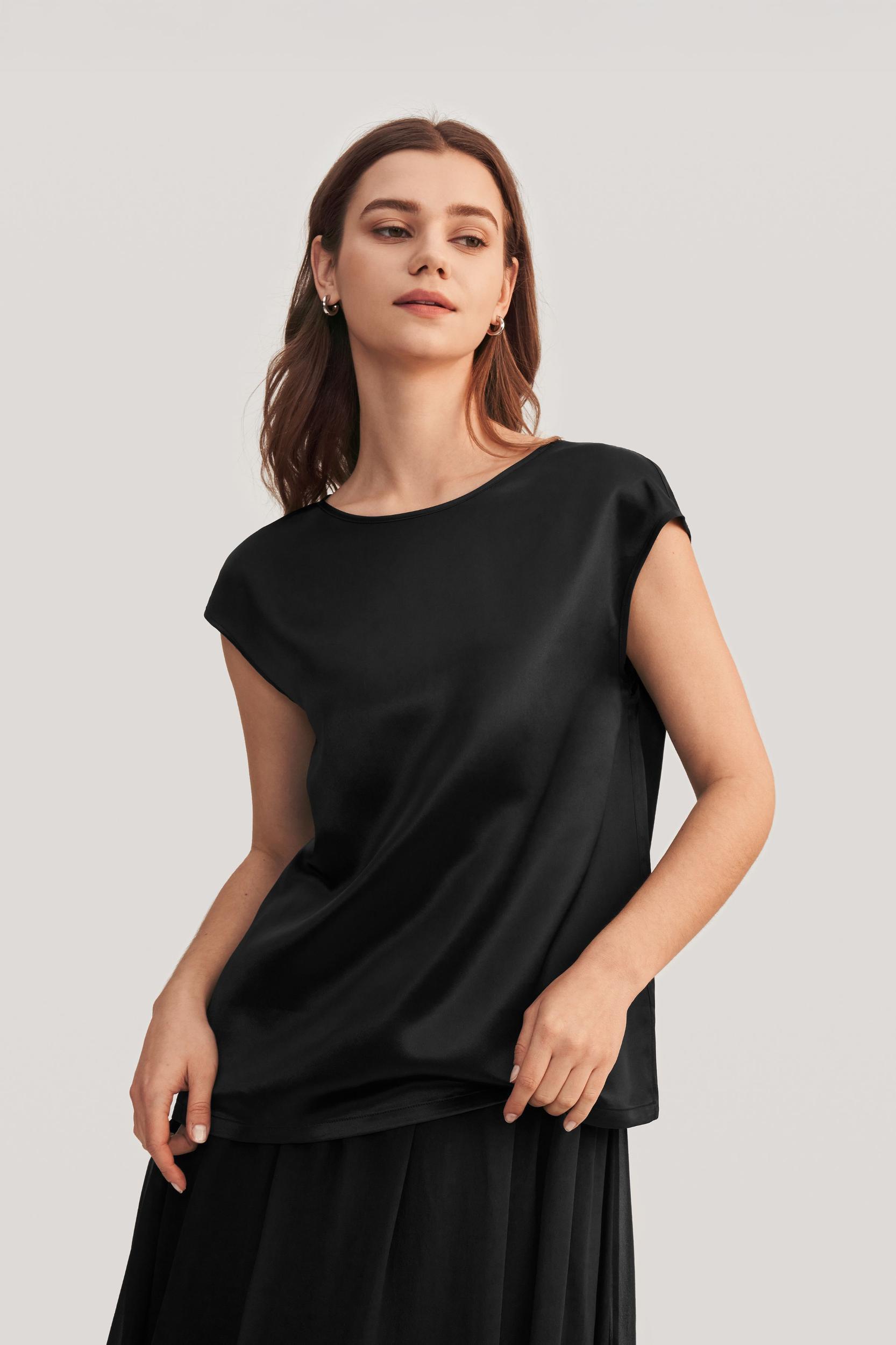 Basic Cap Sleeves Silk Tee Product Image