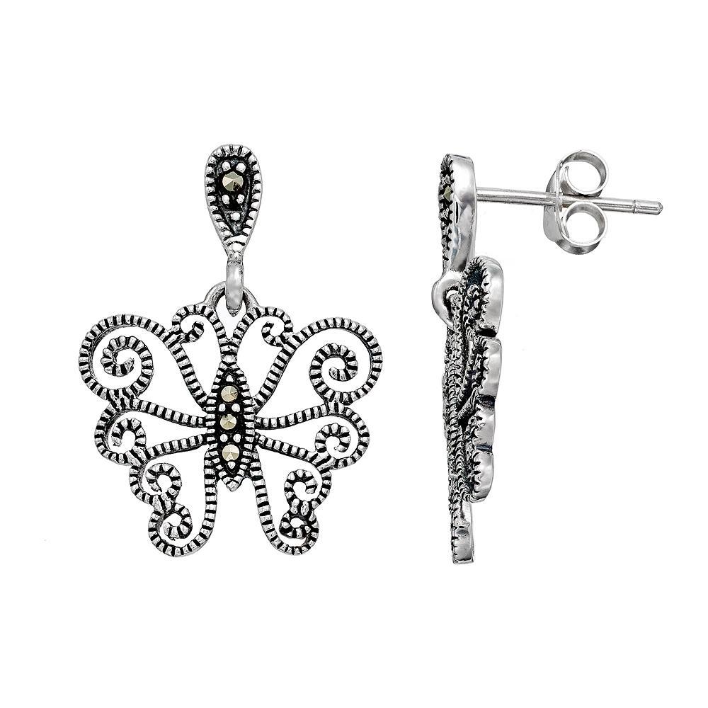 Tori Hill Sterling Silver Marcasite Butterfly Drop Earrings, Women's, Grey Product Image