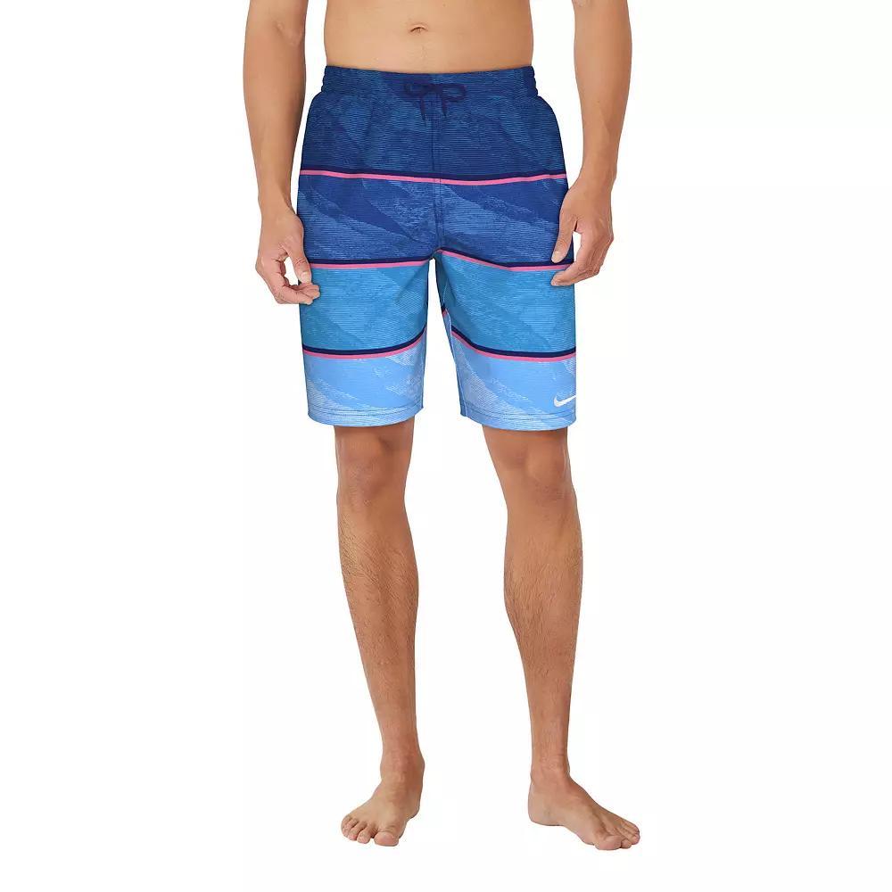 Mens Nike 9 Wave Stripe Swim Trunks Black Navy Product Image
