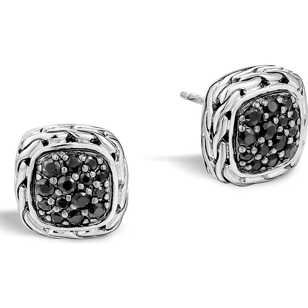 JOHN HARDY Classic Chain Square Stud Earrings In Silver/black Diamonds Product Image
