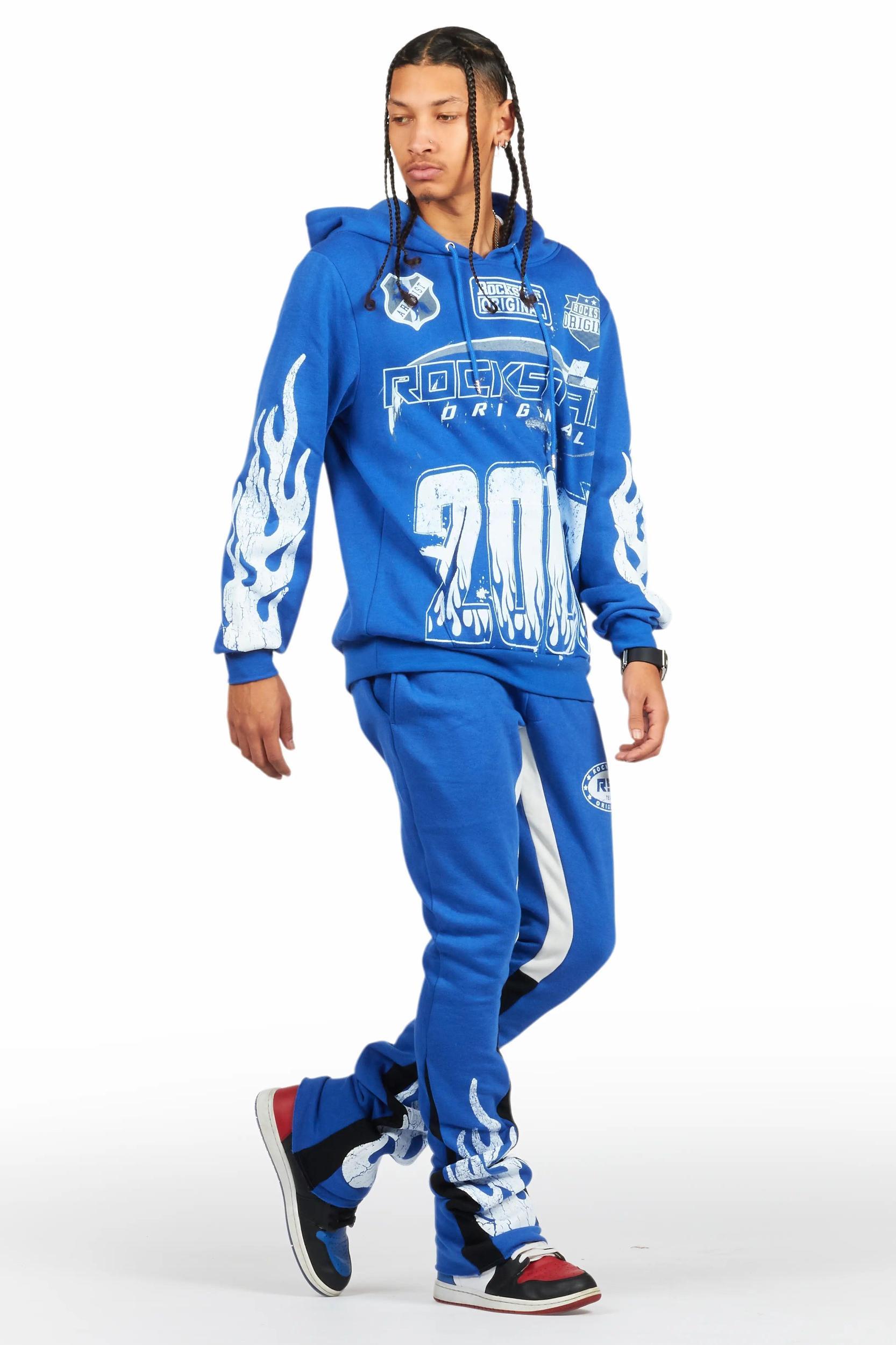 Amos Royal Blue Stacked Flare Hoodie Track Set Male Product Image
