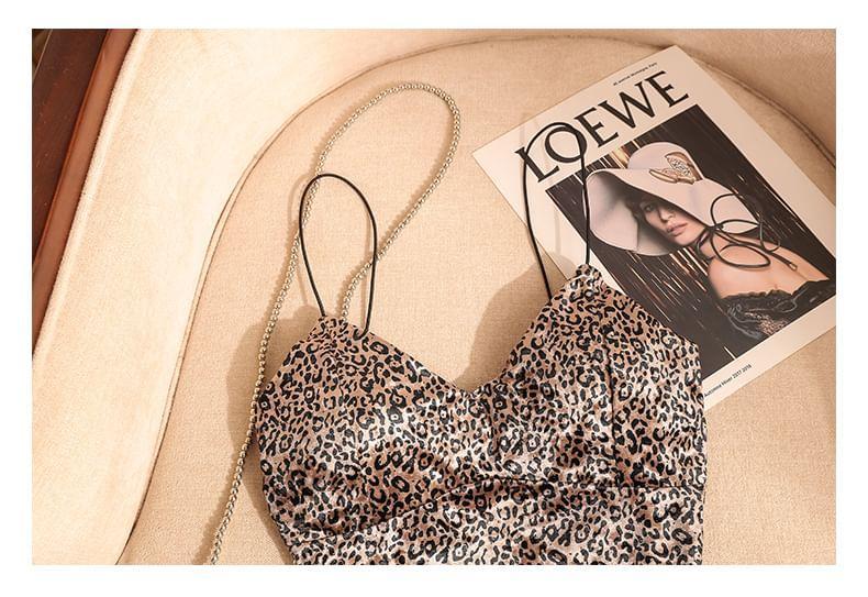 V-Neck Leopard Print Cropped Cami Top Product Image