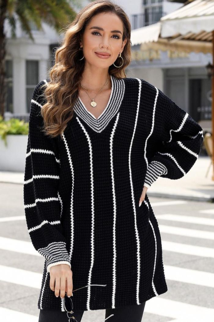 Striped V Neck Sweater Product Image