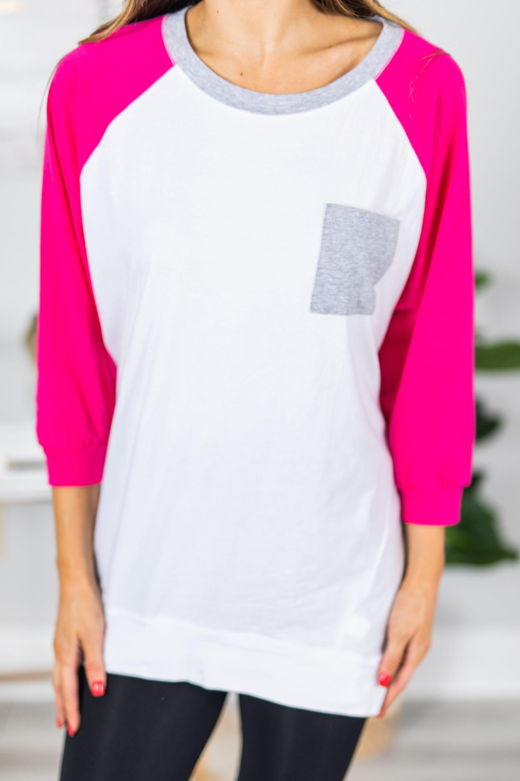 Slouchy Dolman Fuchsia Pink Raglan Tunic w/Pocket Female Product Image
