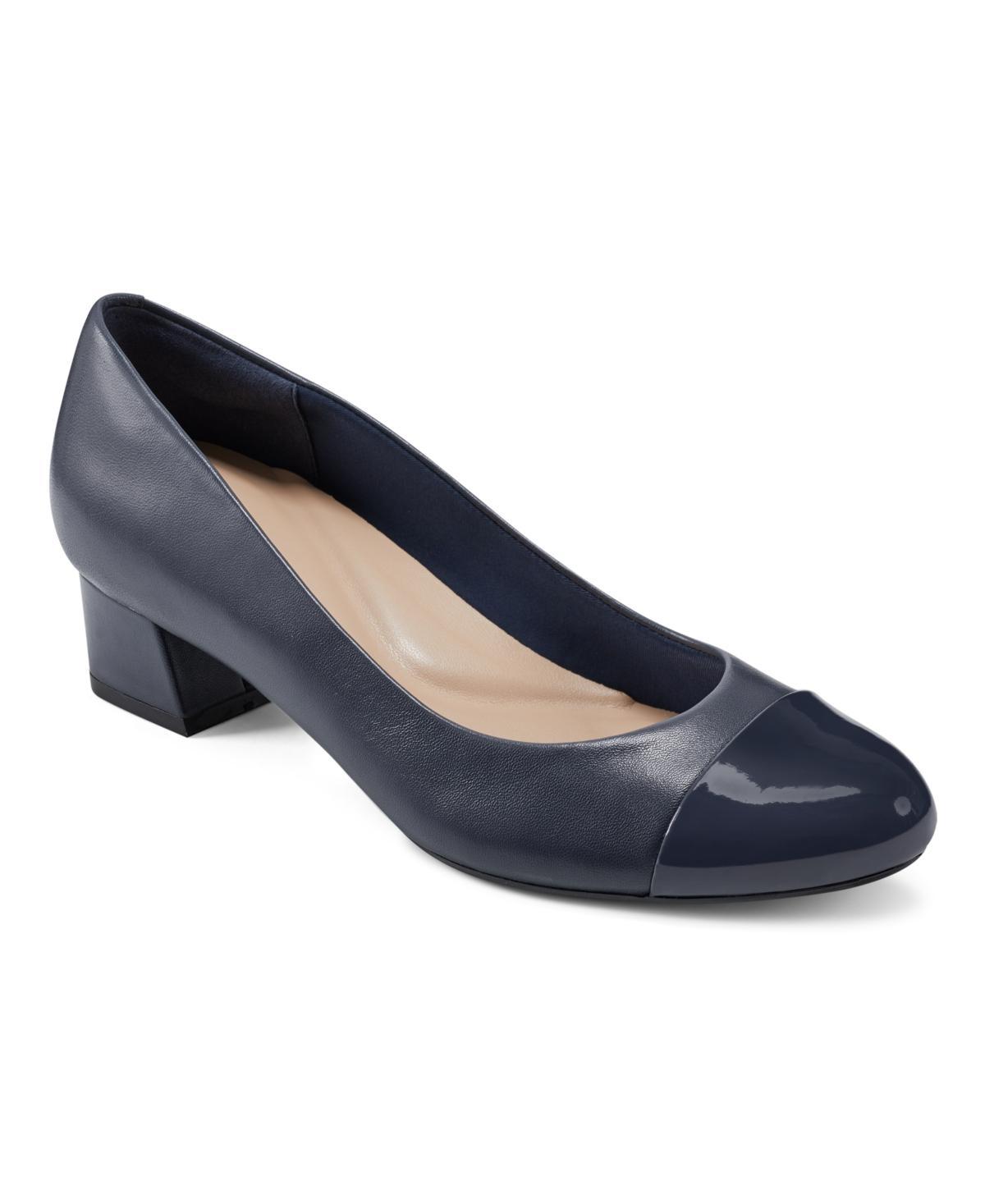 Easy Spirit Womens Eflex Lucinda Slip-On Block Heel Dress Pumps - Ivory Leather, Black - Leather Product Image
