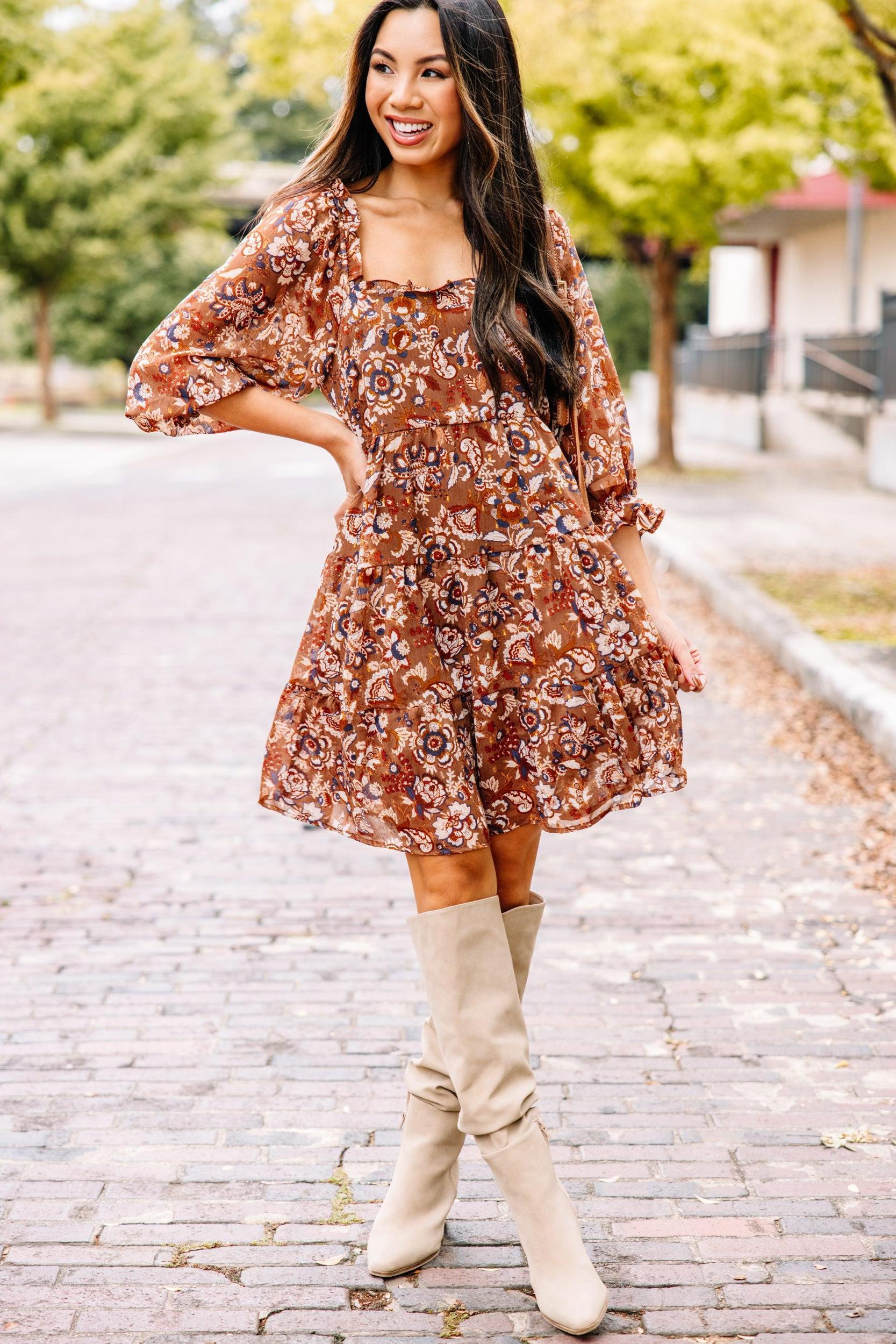Believe In Yourself Brown Babydoll Dress Female Product Image