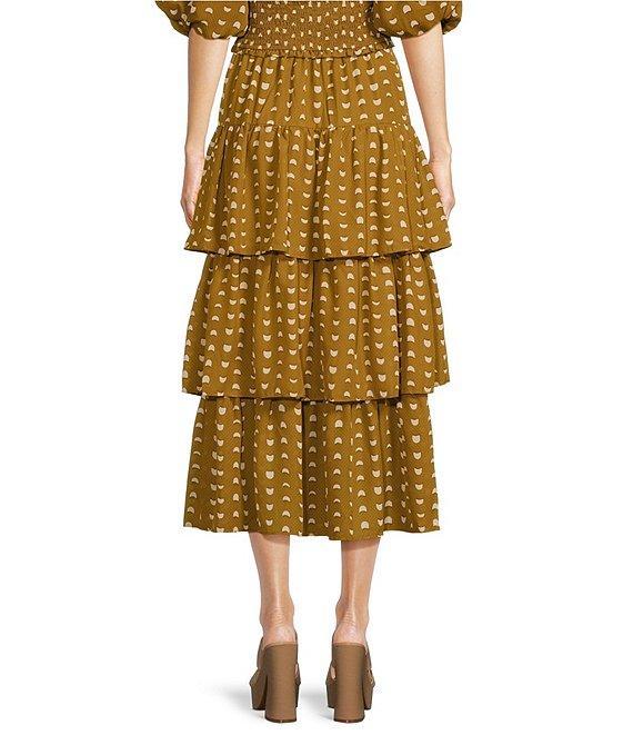 Skies Are Blue Chiffon Dotted Print Square Neck Short Puff Sleeve Coordinating Cropped Top Product Image